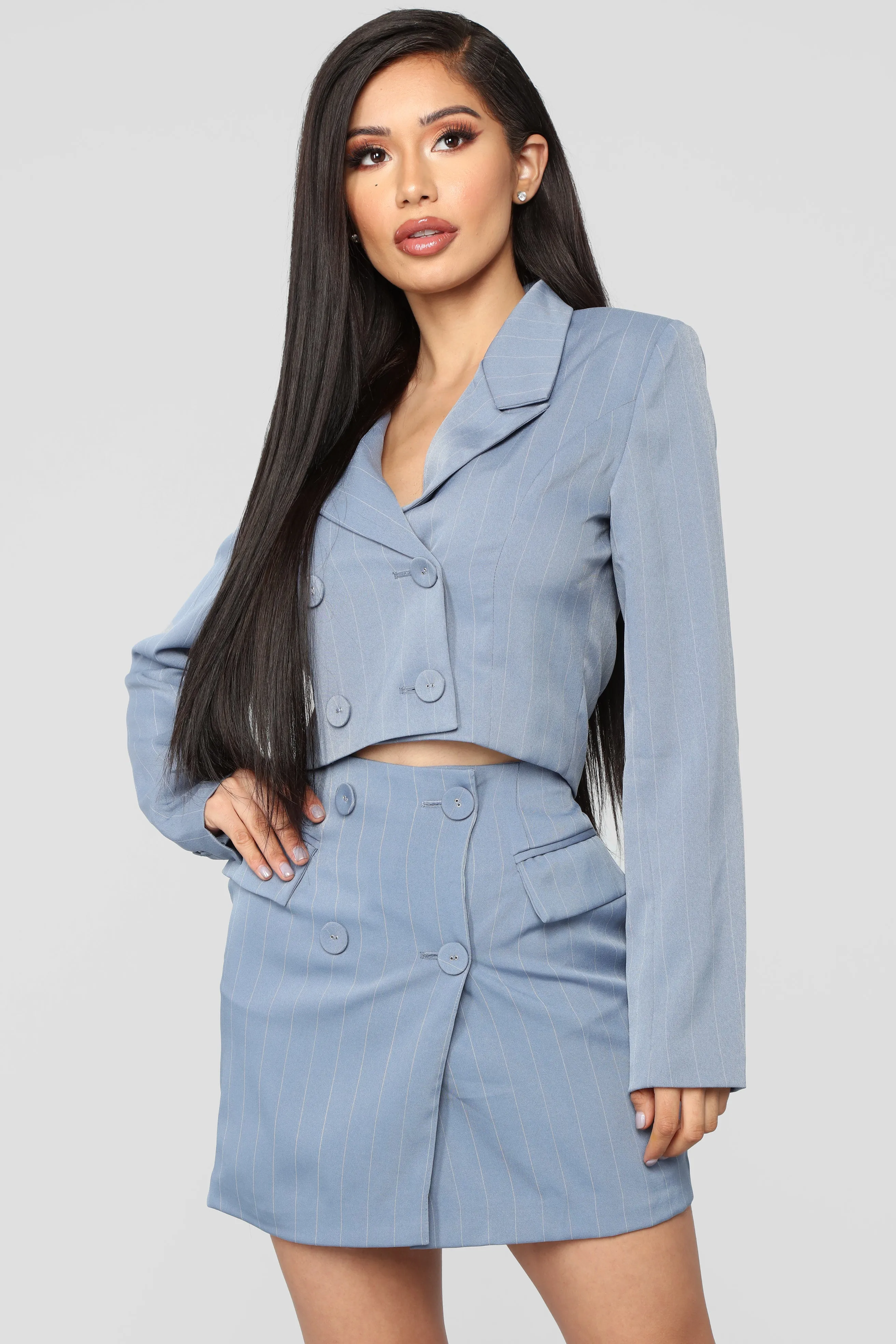 Above Average Pinstripe Set - Light Blue