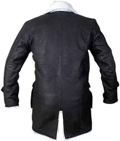 Bane-Inspired Winter Long Coat  White Faux Fur Trimmed Distressed Brown Leather