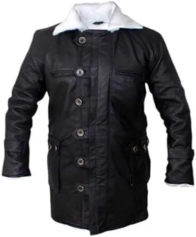 Bane-Inspired Winter Long Coat  White Faux Fur Trimmed Distressed Brown Leather