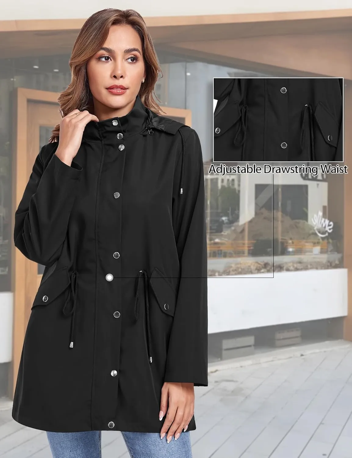 Bloggerlove Rain Jacket for Women Waterproof with Hood Trech Coat for Women Lightweight Raincoats Long Windbreaker