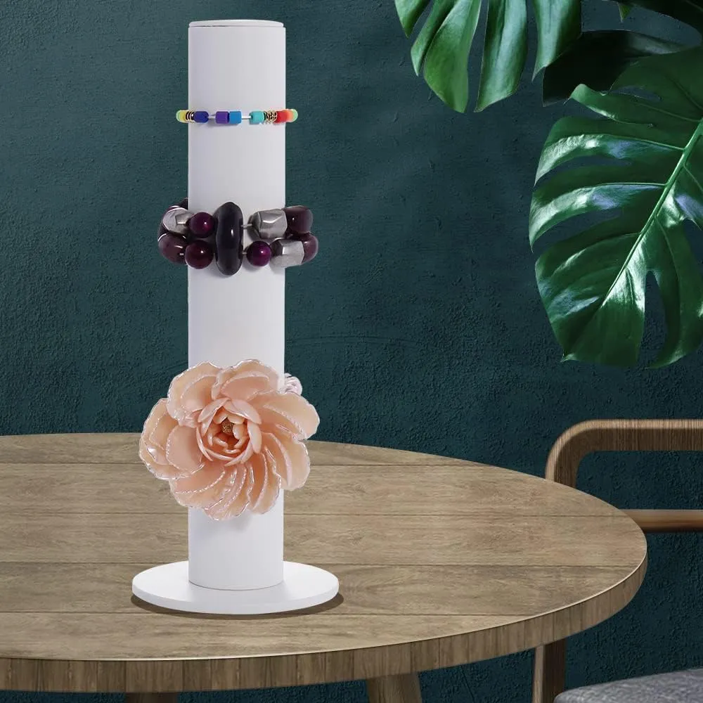 Bocar Velvet Vertical Tower Jewelry Bracelet Display Stand Bangle T-Bar Display Holder (CTZ-white leather)