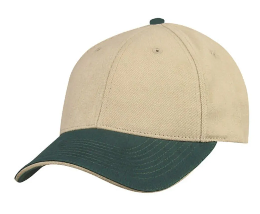 Brushed Cotton Sandwich 6 Panel Low Crown Baseball Hats Caps Plain Two Tone
