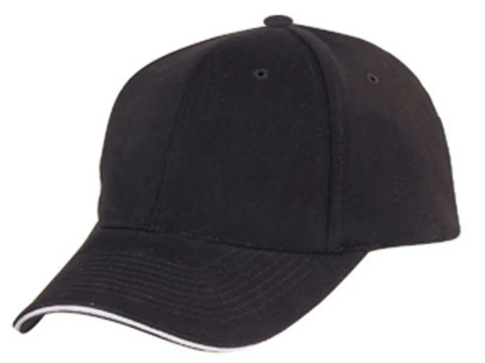 Brushed Cotton Sandwich 6 Panel Low Crown Baseball Hats Caps Plain Two Tone