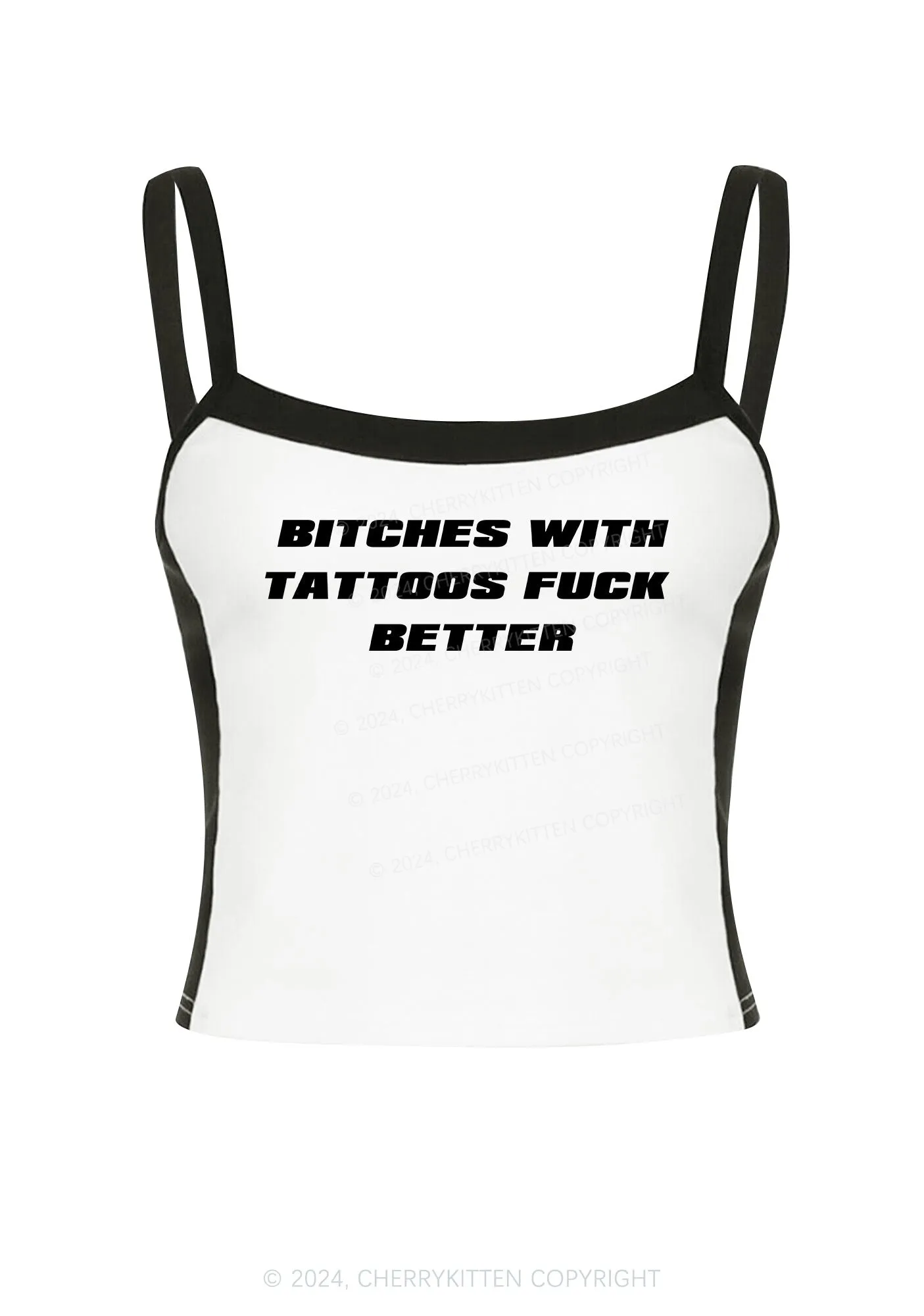 Bxxches With Tattoos Fxxk Better Y2K Color Block Crop Cami Top Cherrykitten