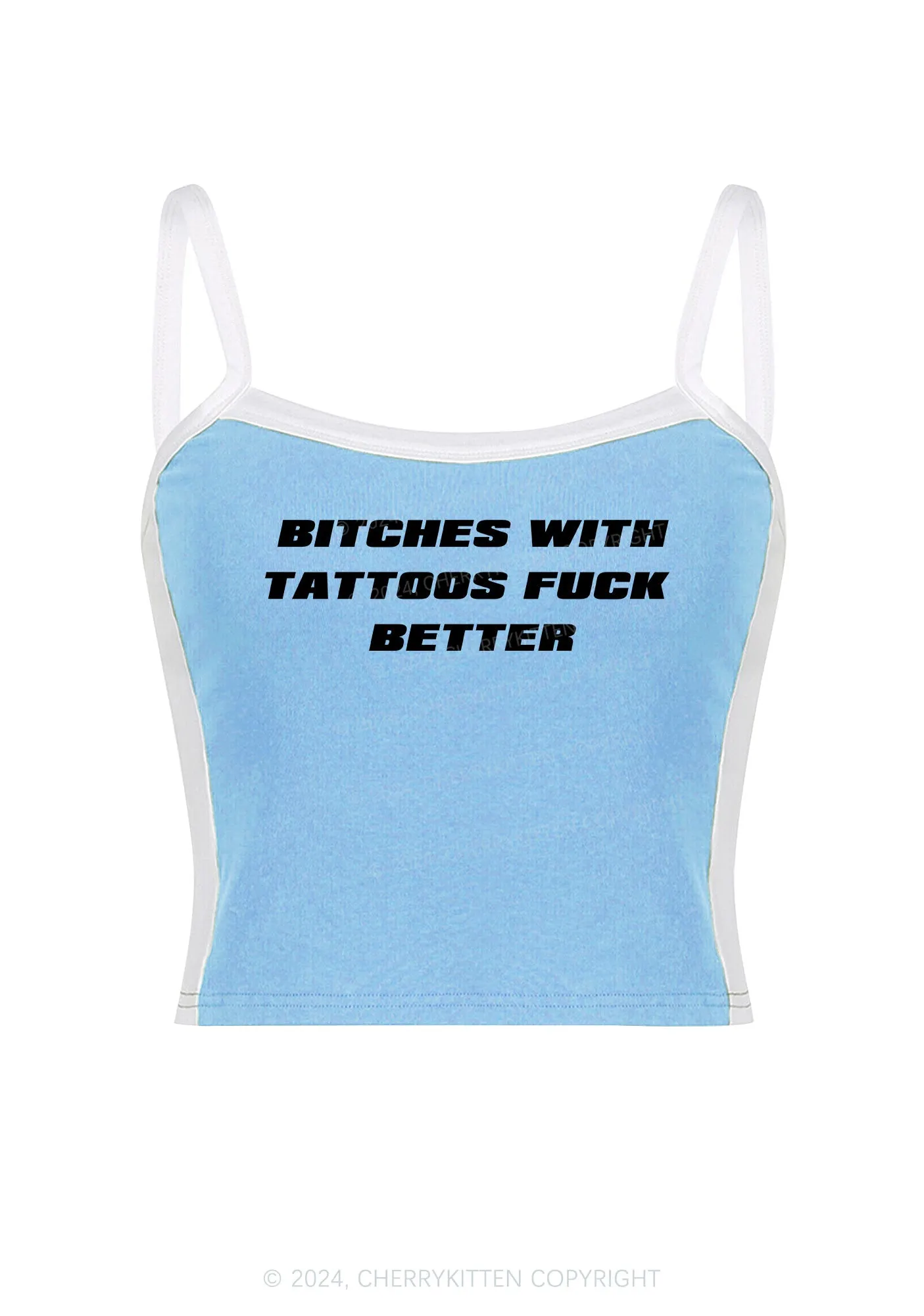 Bxxches With Tattoos Fxxk Better Y2K Color Block Crop Cami Top Cherrykitten