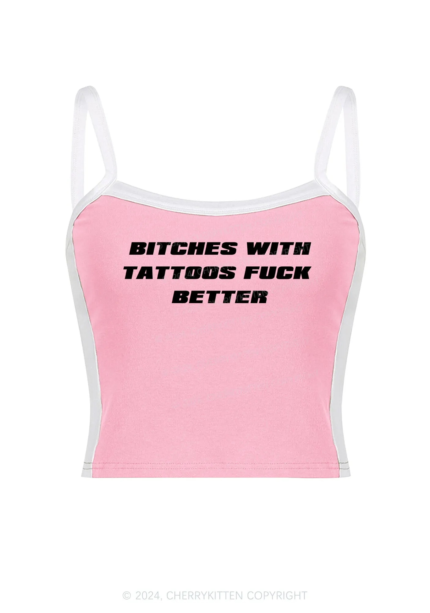 Bxxches With Tattoos Fxxk Better Y2K Color Block Crop Cami Top Cherrykitten