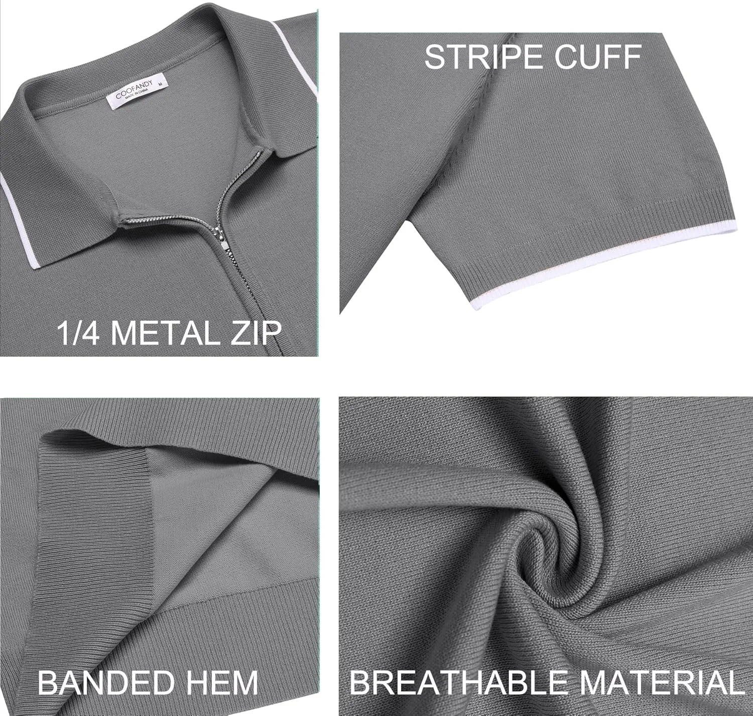 COOFANDY Men's Zipper Polo Shirt Casual Knit Short Sleeve Polo T Shirt Classic Fit Shirts