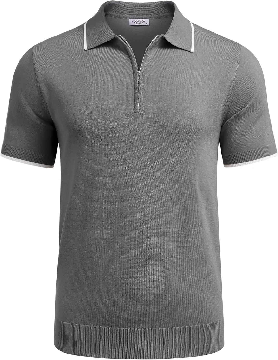 COOFANDY Men's Zipper Polo Shirt Casual Knit Short Sleeve Polo T Shirt Classic Fit Shirts