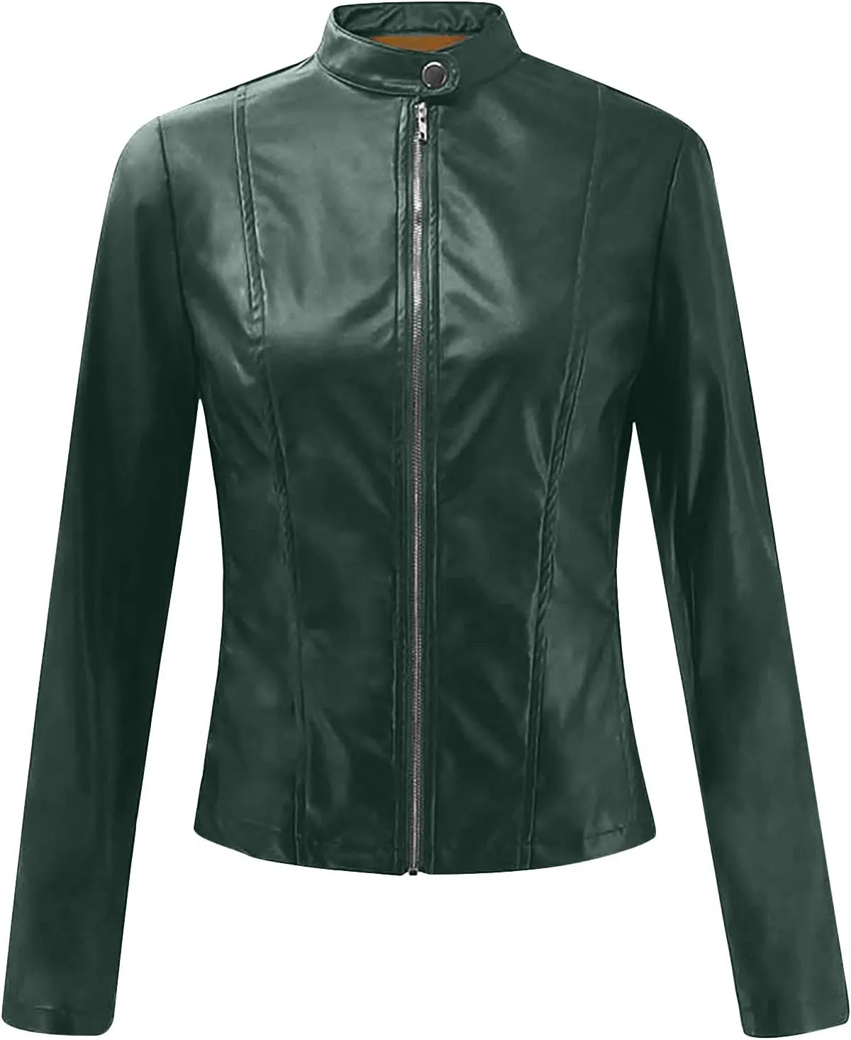 DASAYO Womens Lapel Slim Short Coat Full Zip Open Front Faux Leather PU Jacket Autumn and Winter Fashion Cardigan Jackets