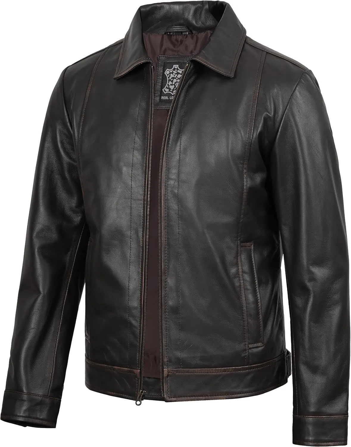 Decrum Mens Leather Jacket - Real Lambskin Classic Vintage Style Leather Jackets For Men