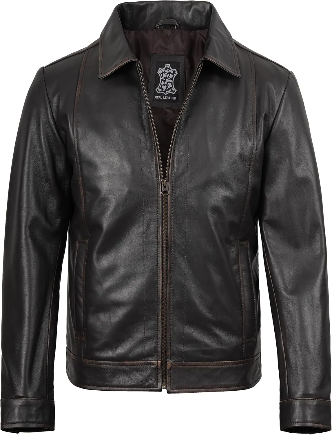 Decrum Mens Leather Jacket - Real Lambskin Classic Vintage Style Leather Jackets For Men
