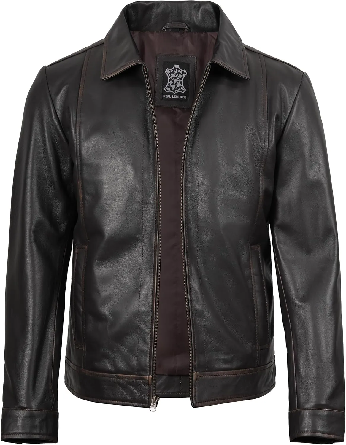 Decrum Mens Leather Jacket - Real Lambskin Classic Vintage Style Leather Jackets For Men