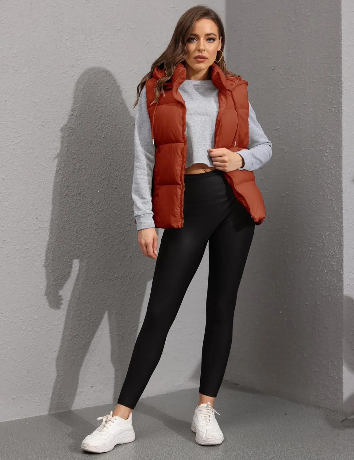 EsheSy Women's Puffer Vest with Removable Hood Sleeveless Full Zip Quilted Down Jacket