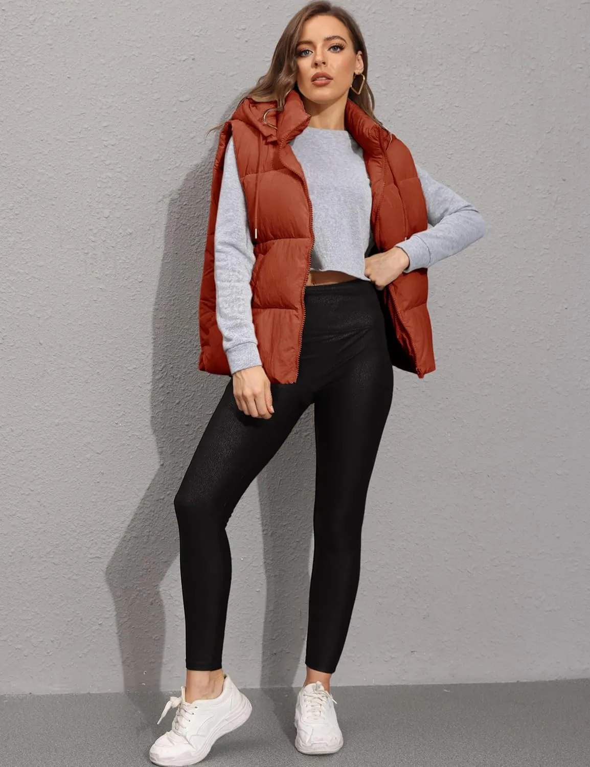 EsheSy Women's Puffer Vest with Removable Hood Sleeveless Full Zip Quilted Down Jacket