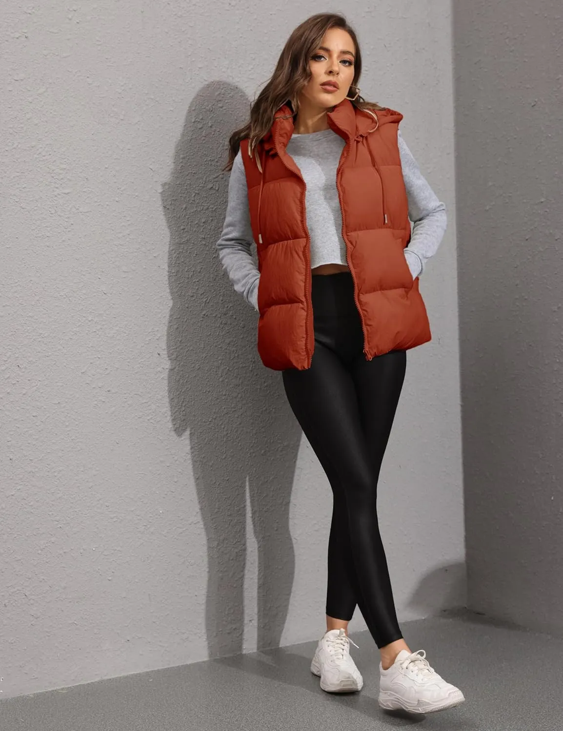 EsheSy Women's Puffer Vest with Removable Hood Sleeveless Full Zip Quilted Down Jacket