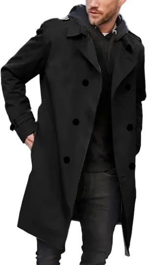 Gafeng Mens Double Breasted Trench Coat Notched Lapel Casual Slim Fit Long Windbreaker Overcoat