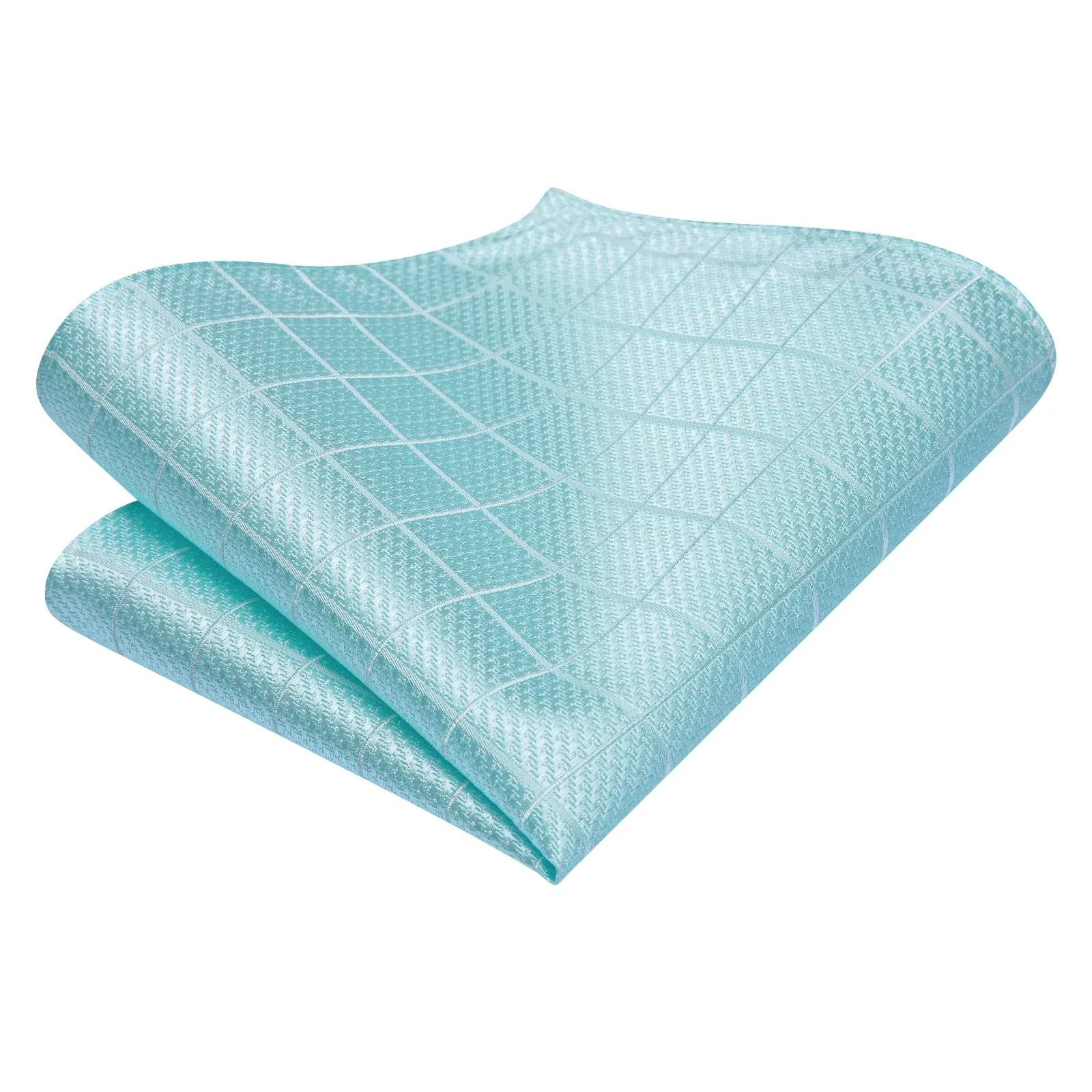 Hi-Tie Pale Turquoise Blue Tie Checkered Necktie Hanky Cufflinks Set