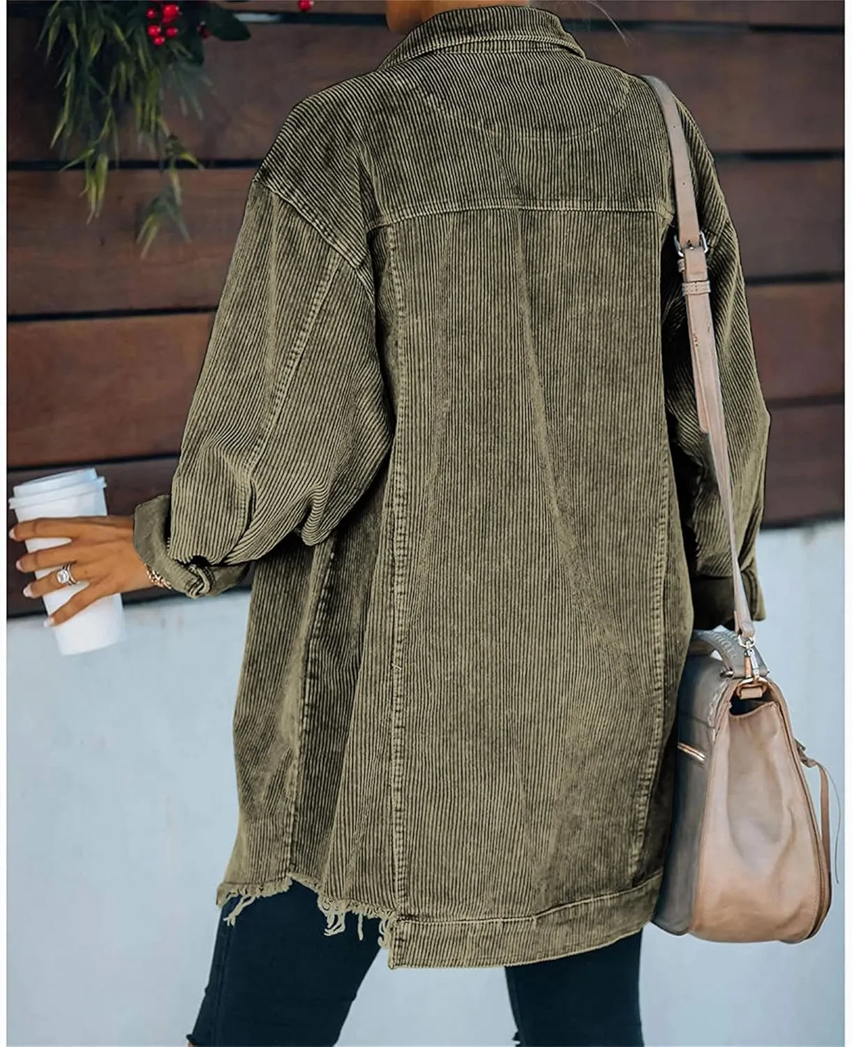 Hixiaohe Women's Casual Oversized Button Down Corduroy Shirt Jacket Coat Washed Retro Shacket
