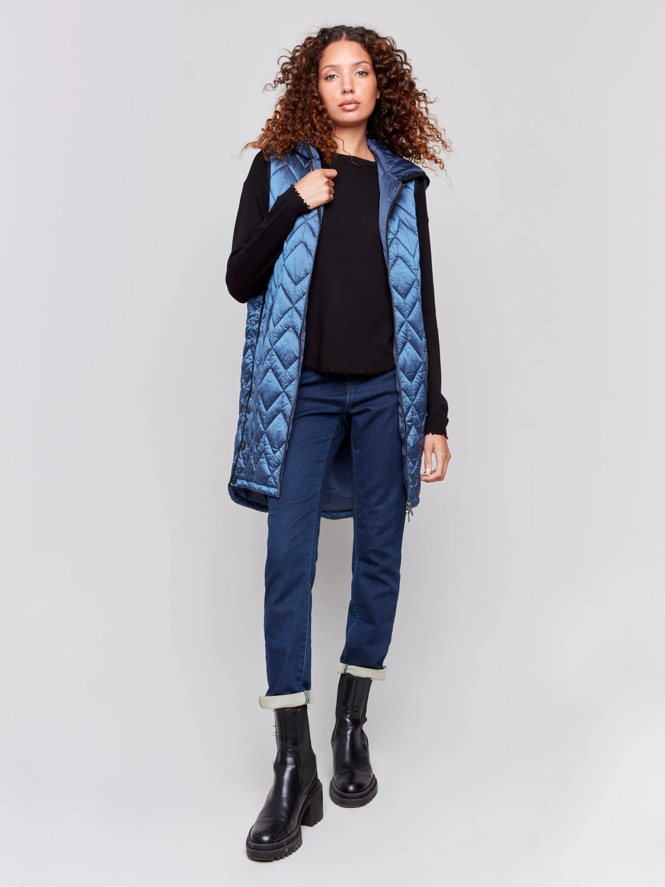 Hooded Long Quilted Puffer Vest
