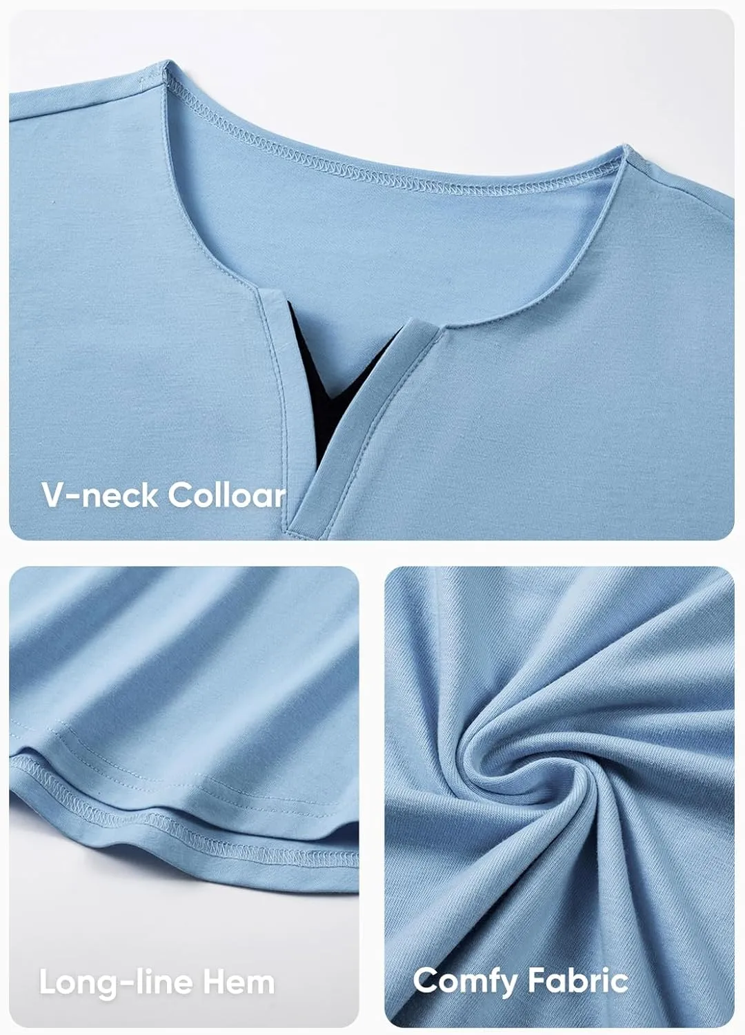 JMIERR Mens Casual Muscle T Shirt Long Sleeve V-Neck Longline Soft Tee Shirt