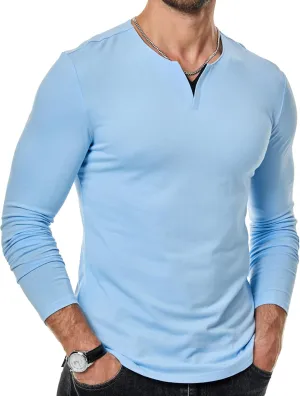 JMIERR Mens Casual Muscle T Shirt Long Sleeve V-Neck Longline Soft Tee Shirt