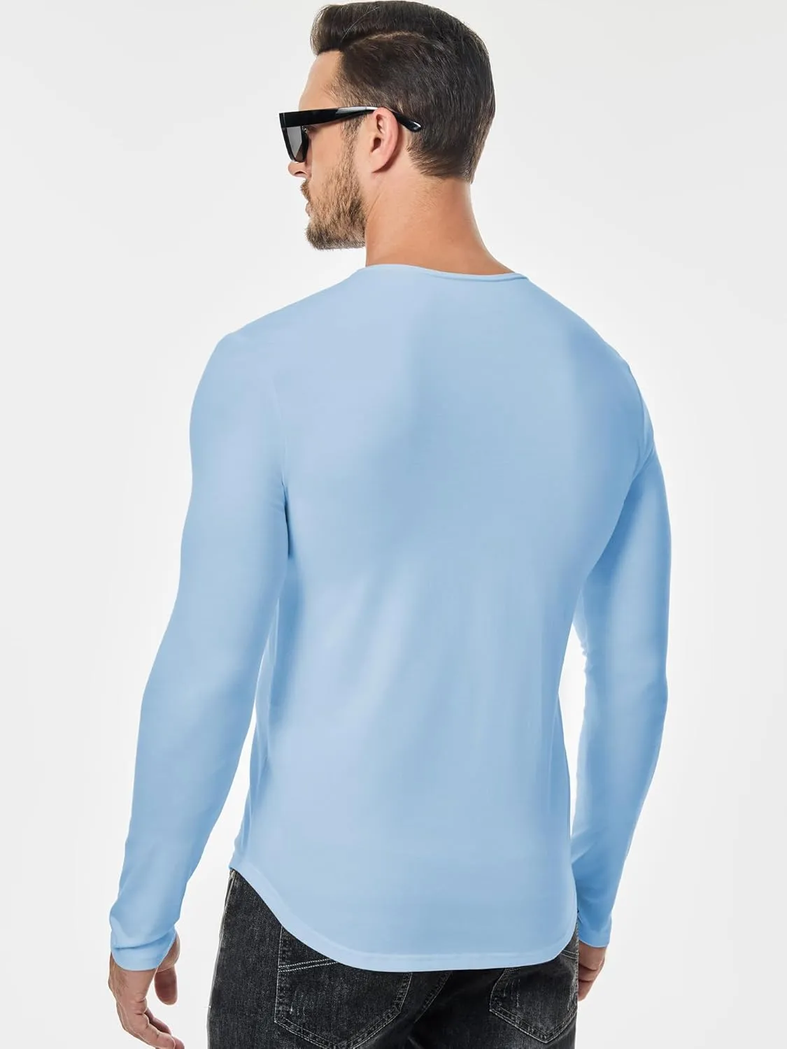 JMIERR Mens Casual Muscle T Shirt Long Sleeve V-Neck Longline Soft Tee Shirt