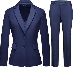 Lamgool Women 3 Piece Suit Single Breasted Blazer Formal Business Pantsuit Office Lady Tuxedo Set