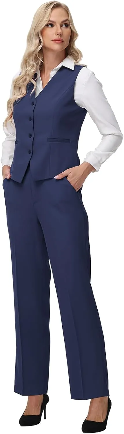 Lamgool Women 3 Piece Suit Single Breasted Blazer Formal Business Pantsuit Office Lady Tuxedo Set
