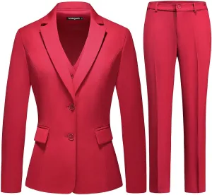 Lamgool Women 3 Piece Suit Single Breasted Blazer Formal Business Pantsuit Office Lady Tuxedo Set
