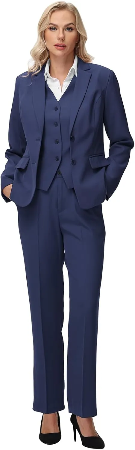 Lamgool Women 3 Piece Suit Single Breasted Blazer Formal Business Pantsuit Office Lady Tuxedo Set