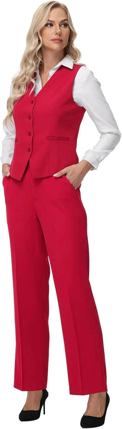 Lamgool Women 3 Piece Suit Single Breasted Blazer Formal Business Pantsuit Office Lady Tuxedo Set