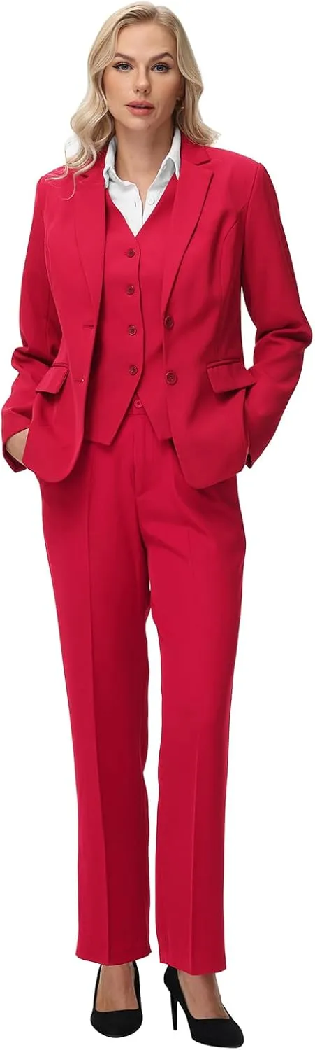 Lamgool Women 3 Piece Suit Single Breasted Blazer Formal Business Pantsuit Office Lady Tuxedo Set