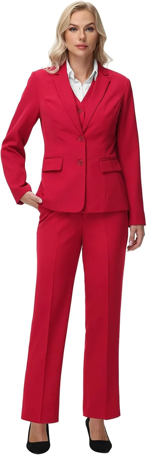 Lamgool Women 3 Piece Suit Single Breasted Blazer Formal Business Pantsuit Office Lady Tuxedo Set