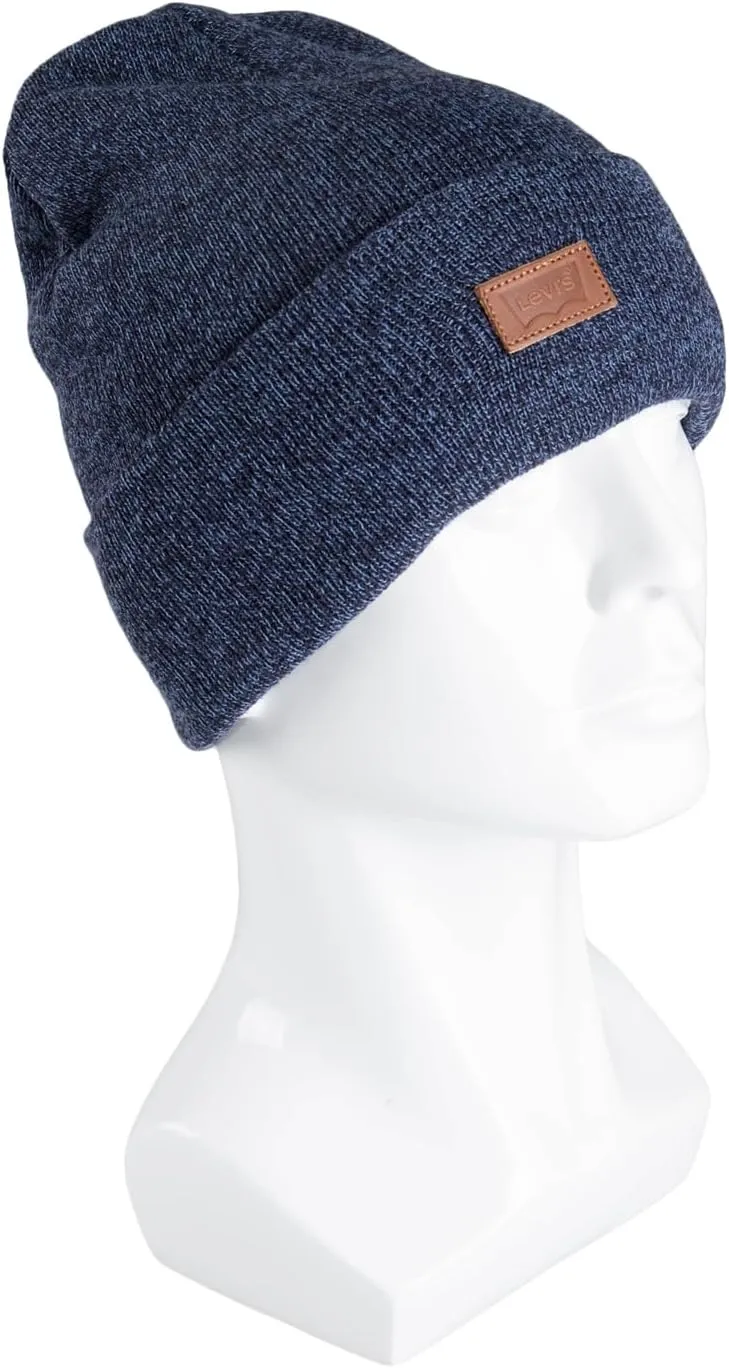 Levi's All Season Comfy Leather Logo Patch Cuffed Hero Beanie