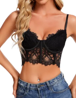 Lidogirl Women Camisole Floral Lace Bralette Longline Cami Top S-2XL