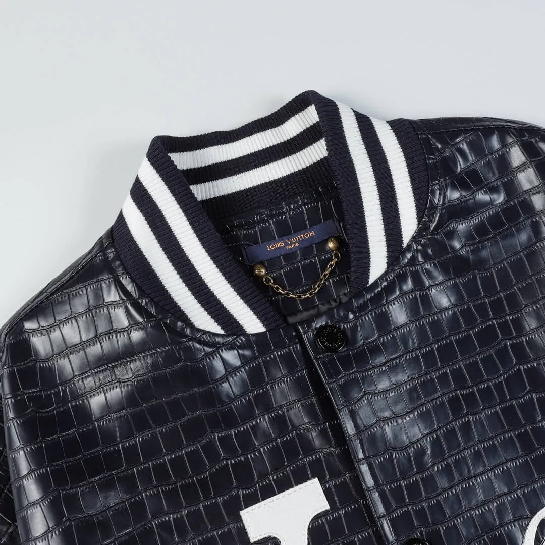 Louis Vuitton Black White Leather Lovers Varsity Jacket