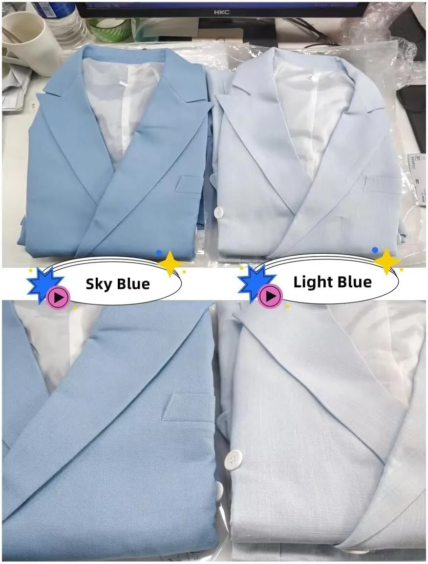 Mens Double Breasted Linen Suit Set with Shorts 2 Piece Suits for Men Beach Wedding JXZ014