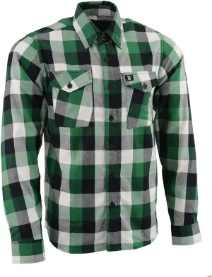Milwaukee Leather MNG11636 Men's Flannel Plaid Shirt Green and White Long Sleeve Cotton Button Down Shirt