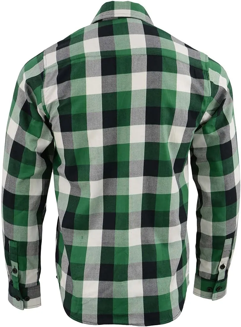 Milwaukee Leather MNG11636 Men's Flannel Plaid Shirt Green and White Long Sleeve Cotton Button Down Shirt