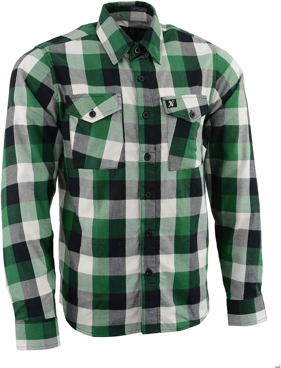 Milwaukee Leather MNG11636 Men's Flannel Plaid Shirt Green and White Long Sleeve Cotton Button Down Shirt