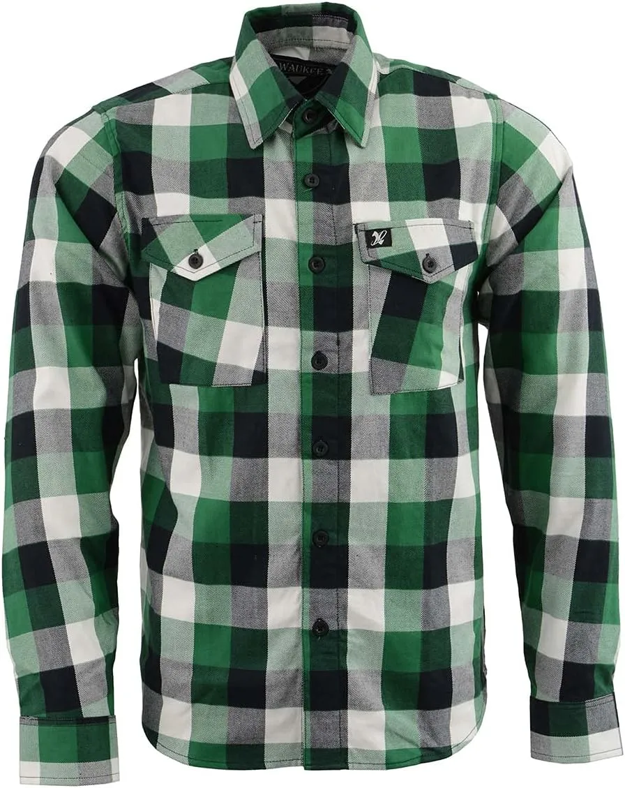 Milwaukee Leather MNG11636 Men's Flannel Plaid Shirt Green and White Long Sleeve Cotton Button Down Shirt