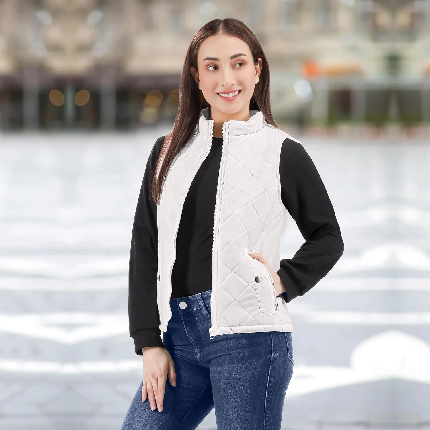 NY Threads Puffer Vest Women Slim Fit Lightweight Stand Collar Quilted Zip Puffer Vest