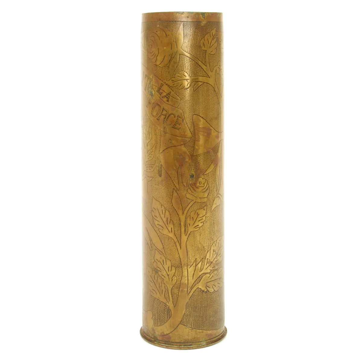 Original French WWI Trench Art Engraved 75mm Brass Artillery Shell dated 1914