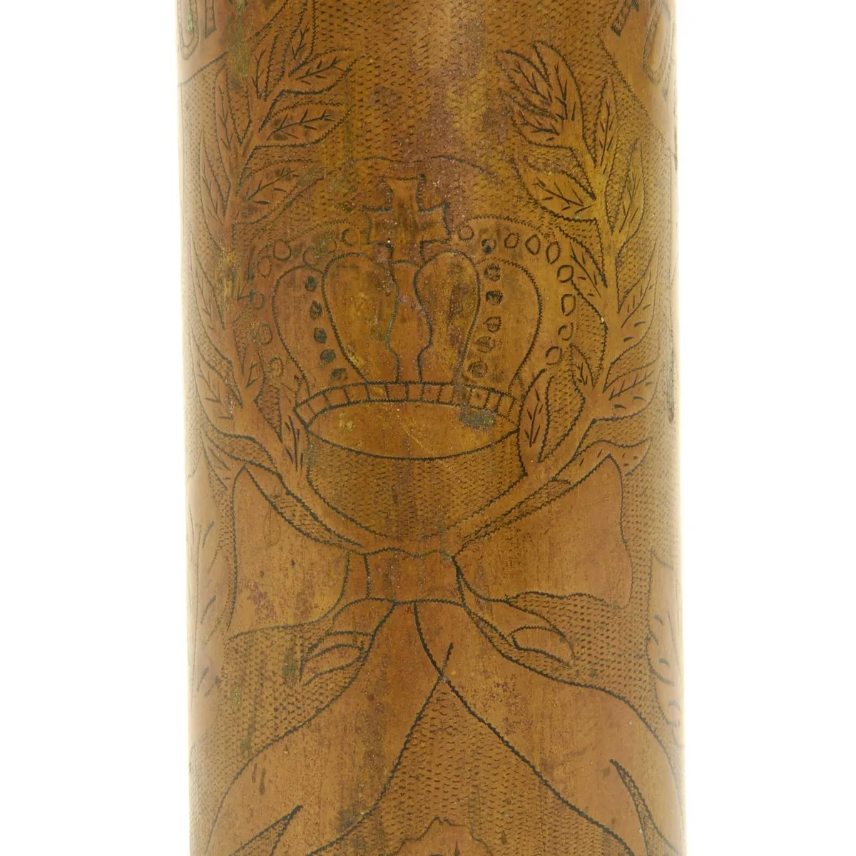 Original French WWI Trench Art Engraved 75mm Brass Artillery Shell dated 1914