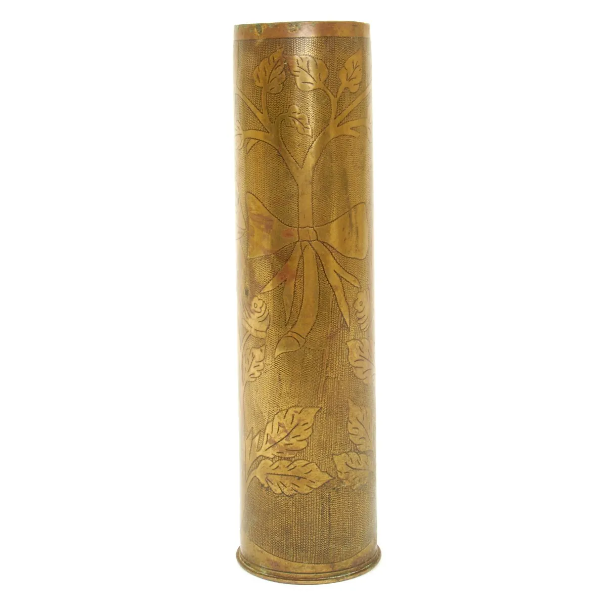 Original French WWI Trench Art Engraved 75mm Brass Artillery Shell dated 1914