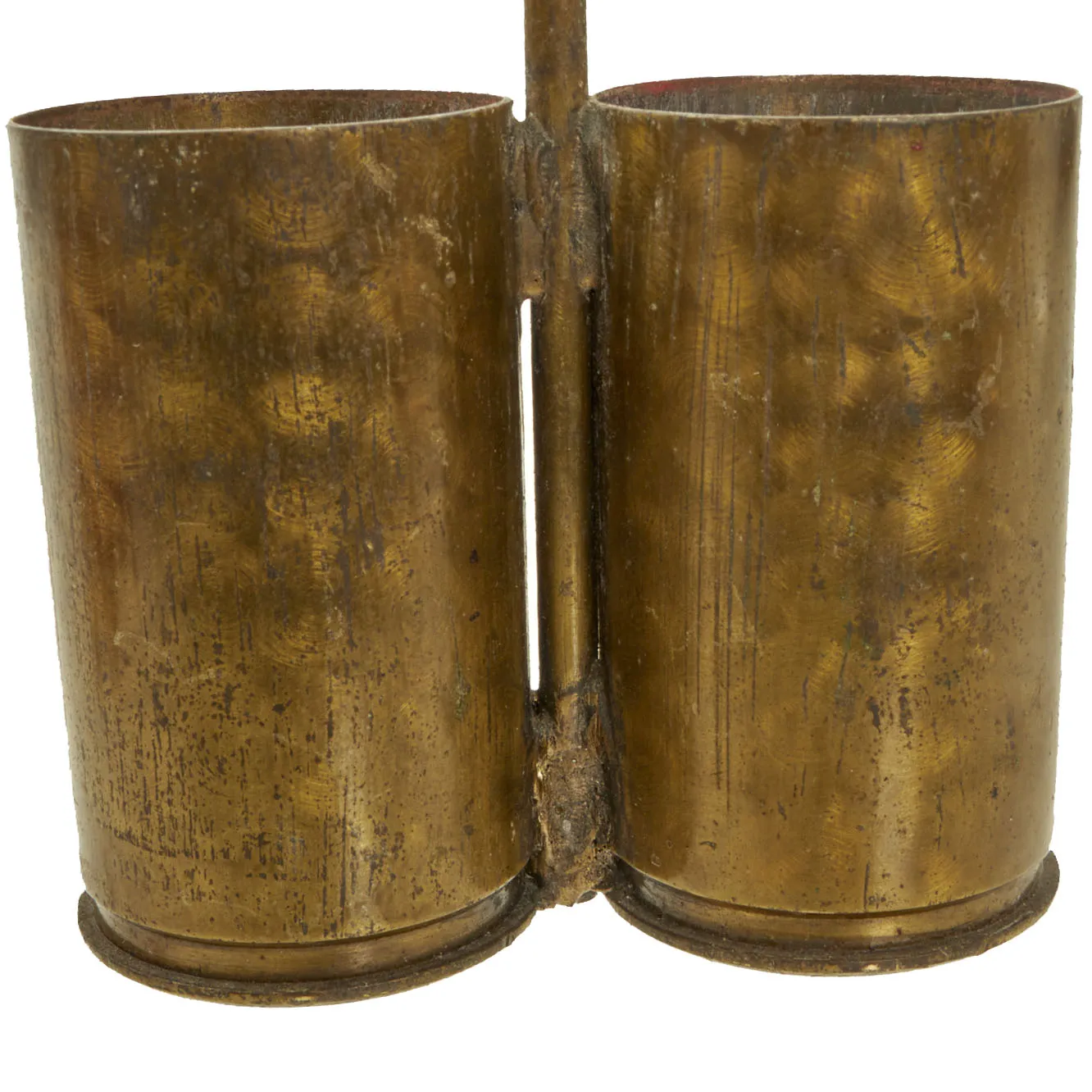Original Italian WWII Red Devil 45mm Brixia Model 35 Mortar Bombs Salt & Pepper Shaker Trench Art With Carrier - dated 1939 - Inert
