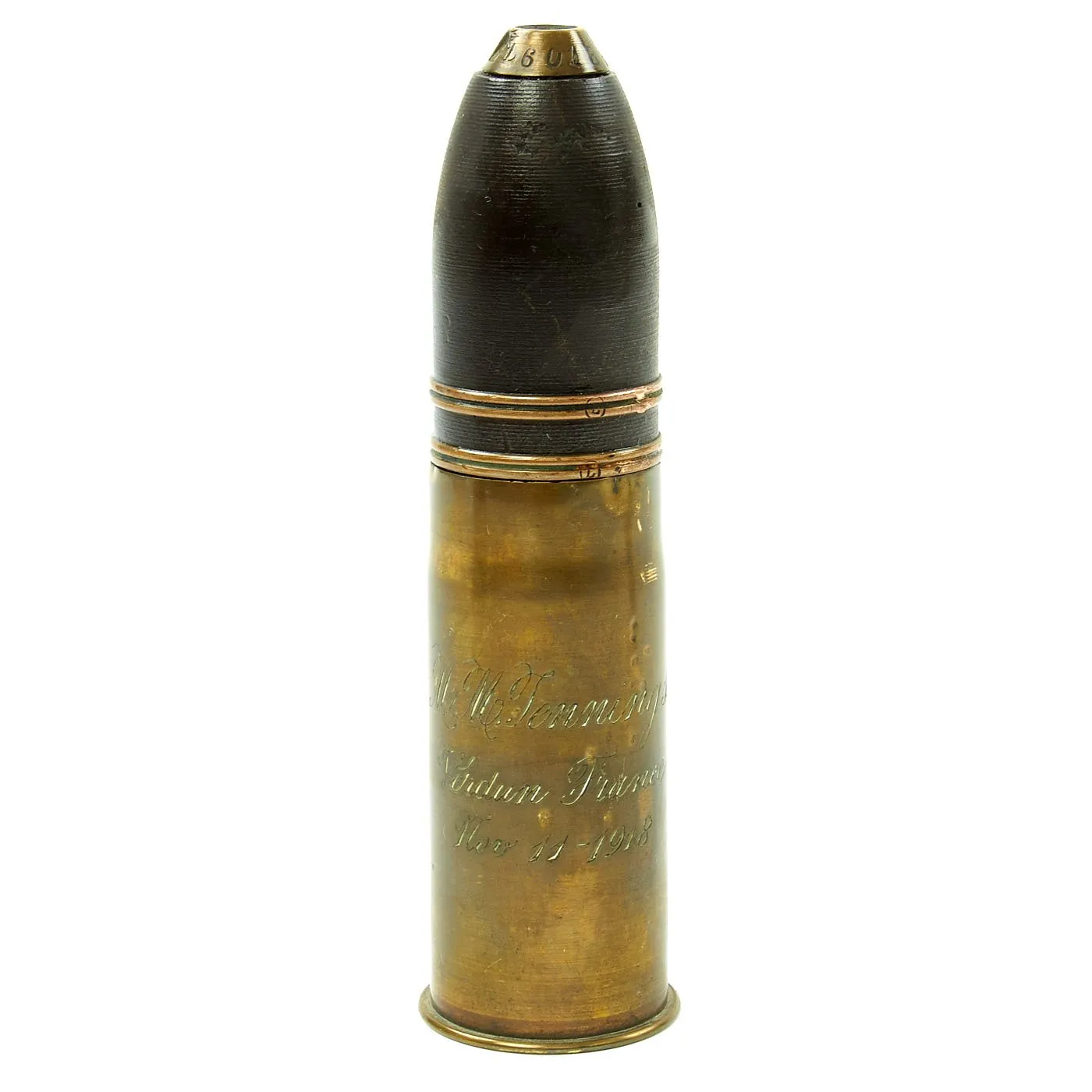 Original WWI Trench Art Engraved French Artillery Shells - German, French, English