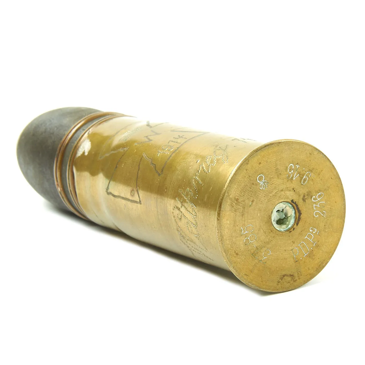 Original WWI Trench Art Engraved French Artillery Shells - German, French, English