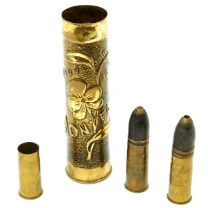Original WWI Trench Art Engraved French Artillery Shells - German, French, English