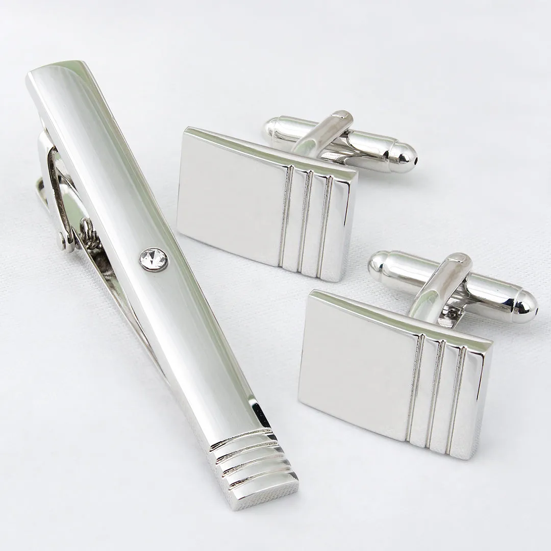 Peluche Striking Crystal Cufflinks and Tie Pin Set
